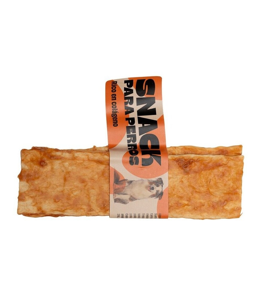 Snack de lámina para perros con 73,6 % gelatina de buey (colágeno) + pollo. Refuerza articulaciones, piel y uñas. Ideal para per